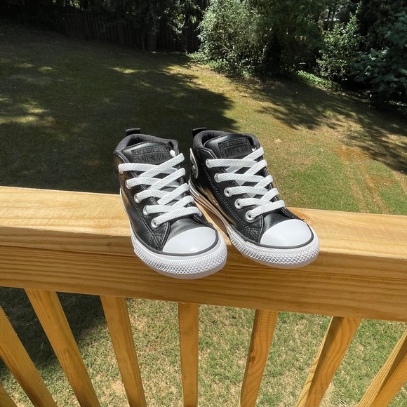 Converse Black Leather Sneakers Size 13 - Picture 6 of 16
